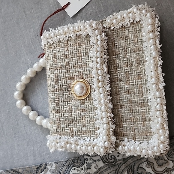 - Handbags - Vintage Pearl Handle Tweed Purse